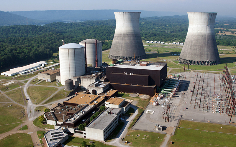 Nuclear power plant with forest in the background