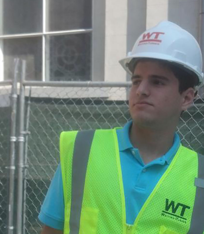 Mateus Coehlo wearing Whiting-Turner construction hat