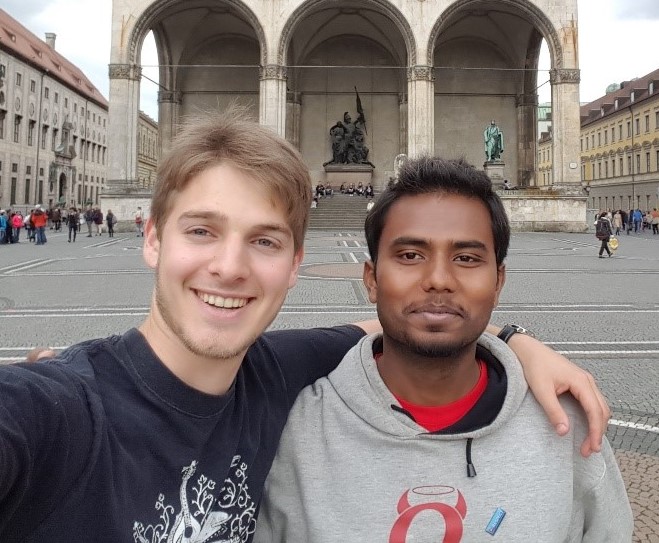 2017 Clark School UMD graduate Mark Borst poses with a fellow exchange student in Germany.