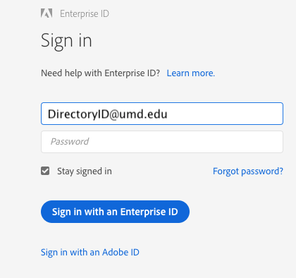 The Adobe Enterprise Login Screen