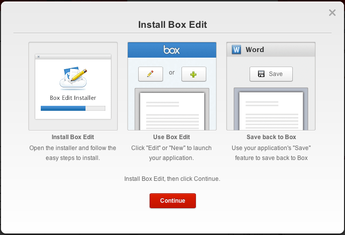 Install Box Edit Window Continue Button