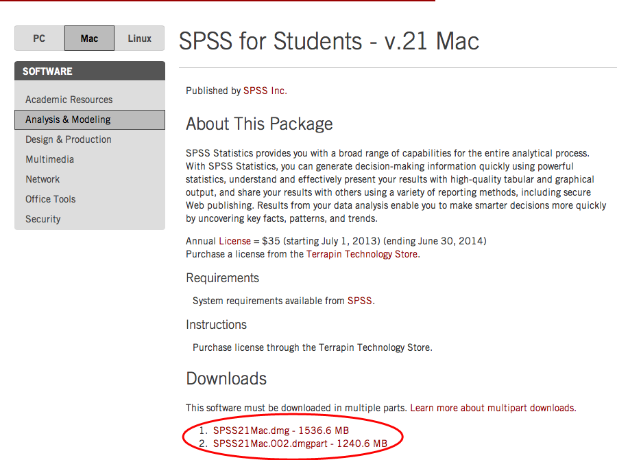 SPSS for Students v.21 for Mac Download page