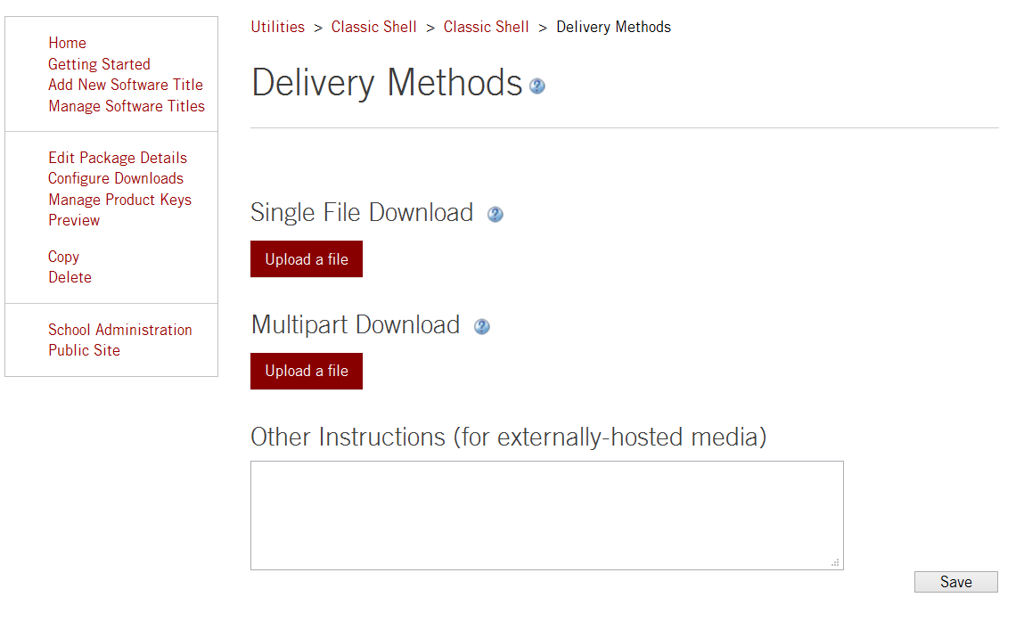 Delivery methods webpage