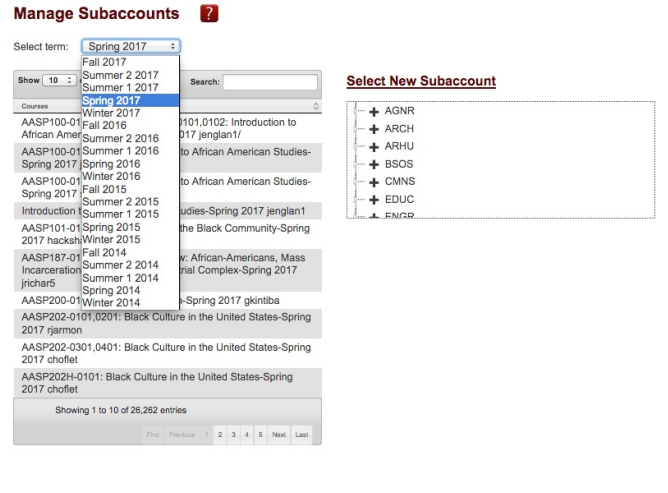 drop down menu for term 