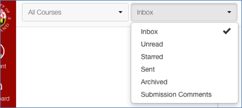 Limit which messages are displayed in the Inbox frame by selecting a category from the drop-down menu.