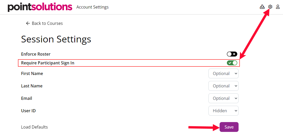 PointSolutions Web Interface Settings