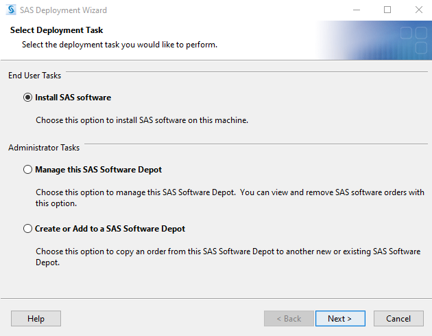 SAS Deployment Wizard. Install SAS under End User Task Section.