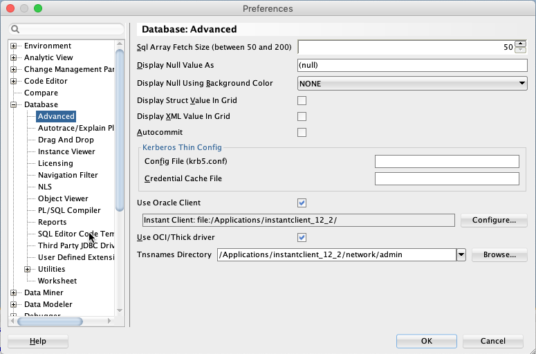 Oracle SQL Database Preferences