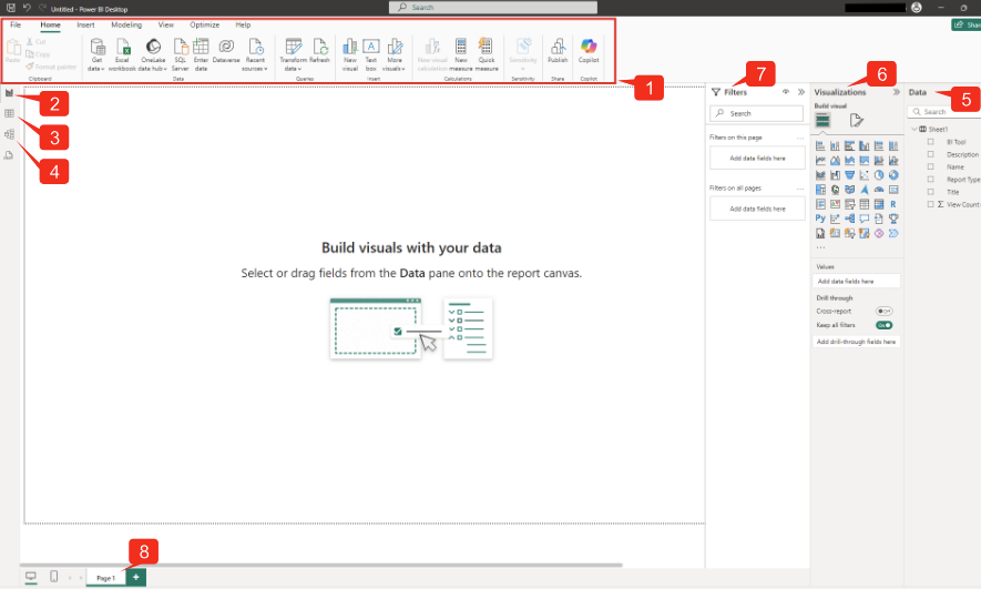 Labeled image of Power BI Desktop