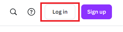 log in button on the top right of the canva webpage