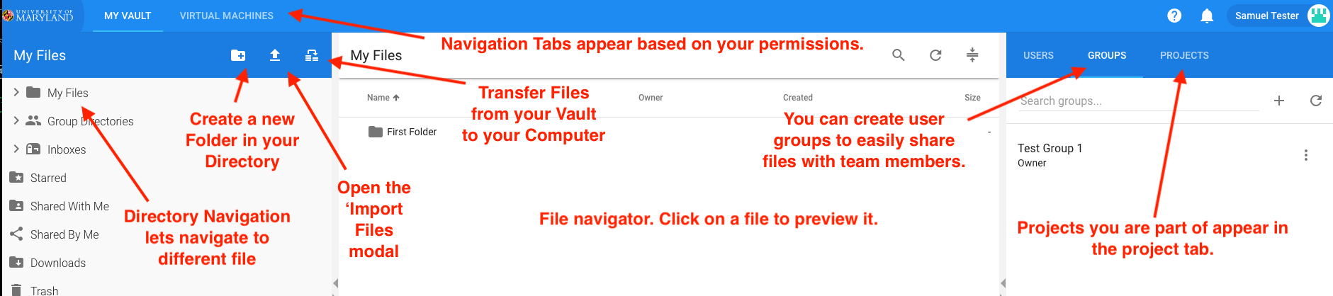 Navigation bar components with labels describing their function.