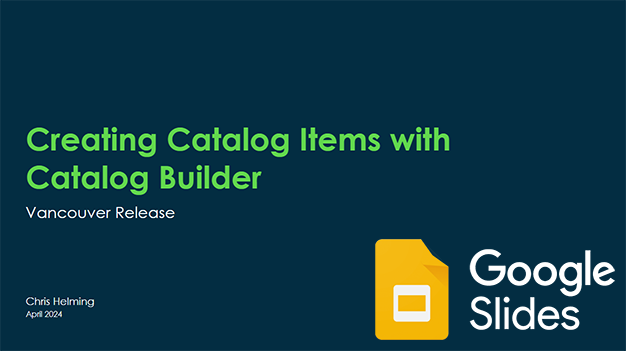 An image that when clicked on will bring you to the Google Slides presentation for creating Catalog Items