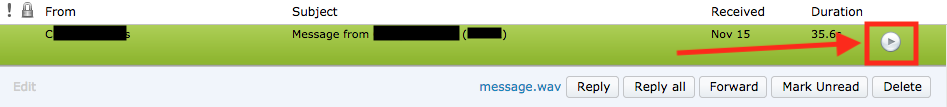 Click the play button to play a voice message in the Web Inbox