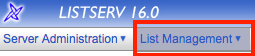 Navigation menu: Server Administration and List Management(highlighted).