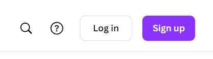 login and signup buttons for the canva website