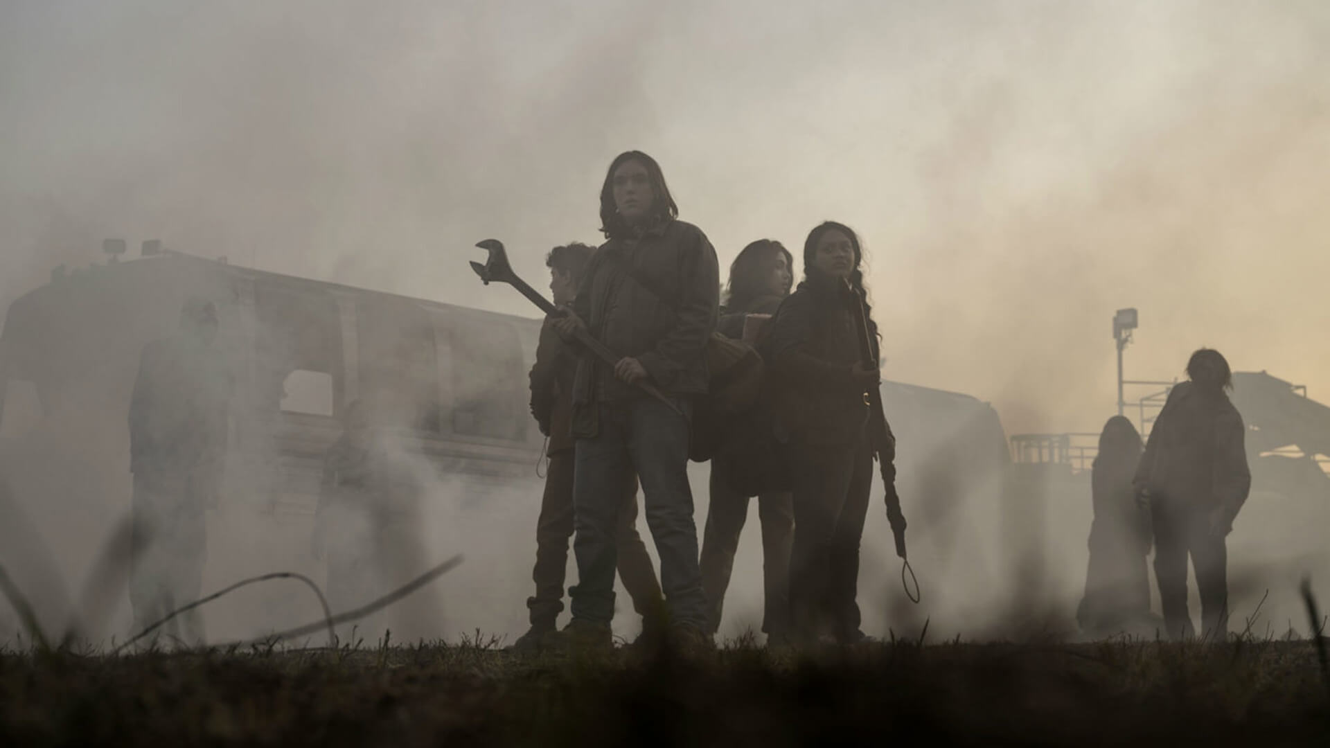 Still from “World Beyond” showing silhouettes of actors