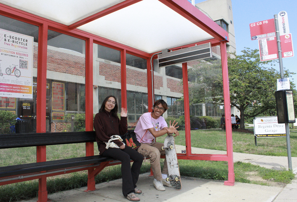 bus shelter with destination sign